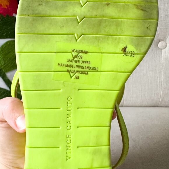 Vince Camuto Acid Lime Green Wedge Platform Leather Sandals - Picture 9 of 10